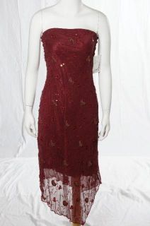 Lena Medoyeff New Burgundy Red Sparkle Beaded Slinky Cocktail Dress XSmall
