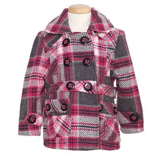 Dollhouse Toddler Girls Pink Plaid Belted Tweed Pea Coat Outerwear 3T