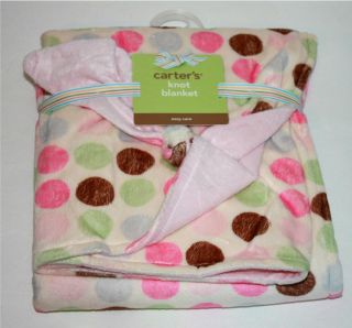 Carters Pink Newborn Baby Girl Knot Blanket Velour Polka Dot Large 30x40