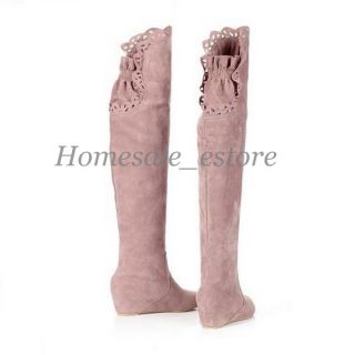 New Sexy Women Comforty Lace Winter Wedge Heel Flat Over Knee Thigh High Boots