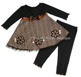 New Toddler Girls Sz 3T Black Leopard Flower Leggings Outfit Dress Clothes $44