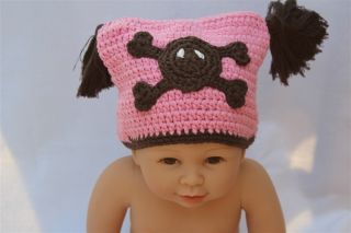 Cute Handmade Crochet Lael Viking Hat Skull Newborn Baby Knit Hat Photograph New