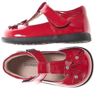 Girls Kids Infant Childrens Patent Leather Toddler Shoes Red with Crystals