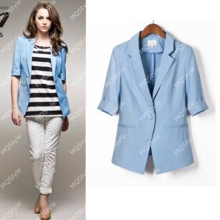 Women Girls Fashion Slim Lapel One Button Short Sleeve Blazer Jacket Coat B2839H
