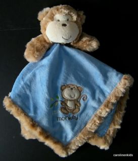 Baby Starters Little Monkey Blue Fuzzy Brown Rattle Lovey Security Blanket