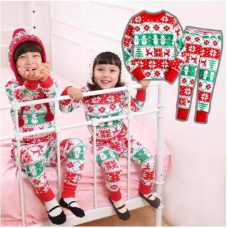 Baby Kids Suits Boys Girls Christmas Clothes Sleepwear"Snow Flower"Pajama Set 7T