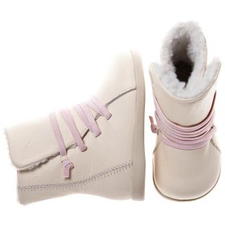 Girls Kids Toddler Infants Childrens Real Leather Boots Cream with Pink Laces