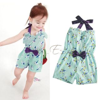 Girl Kid Sz 2 6 One Piece Halter Jumpsuit Short Summer Playsuit Bowknot Outfits