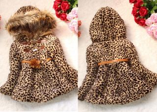 Baby Girls Faux Fur Leopard Hoodies Coat Kid Winter Warm Jacket Snowsuit Clothes