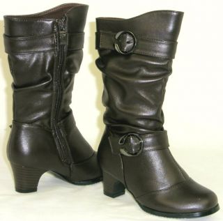 Kid Girls Tall Slouchy Low Heel Buckle Boots Pageant Costume Youth Toddler Size