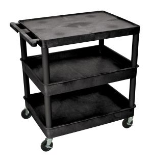 Offex Flat Top and Tub Storage Utility Cart w Push Handle and 4 Casters Black