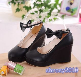 Hot Women's Bowknot Candy Color Wedge High Heels Pumps Shoes AU All Size D064