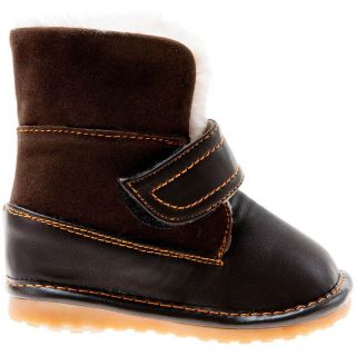 Girls Boys Toddler Childrens Leather Suede Squeaky Boots Brown with Fleecy Inner