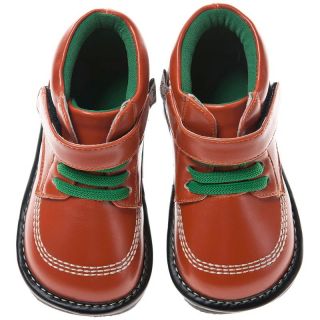 Girls Boys Toddler Childrens Leather Squeaky Ankle Boots Satin Burnt Orange