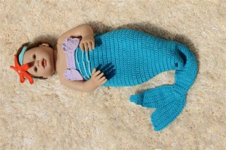 New Handmade Crochet Mermaid Tail Headband Newborn Baby Photo Prop 0 6month