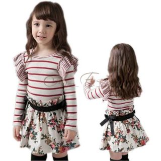 Girl Kids Toddler Striped Top Shirt Flower Floral Party Tutu Skirt Dress Sz 2 7