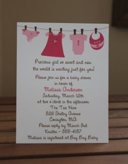 50 Baby Girl Clothesline Baby Clothes Shower Invitation