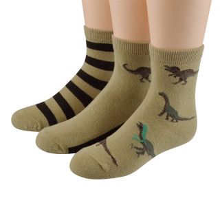 Country Kids Boys Dinosaur Quarter Sock Khaki 3 Pairs