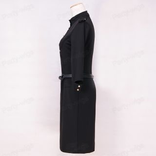 Victoria Beckham Style 3 4 Sleeve Women Black Dress Military Open Back D31