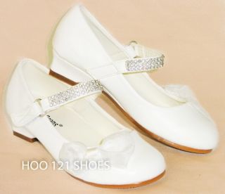 Rhinestone Satin Tulle Bow Pageant Girl Low Heel Mary Jane Ballet Flat