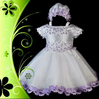 White Purple Wedding Flower Girl Baby Party Dress Sz 0