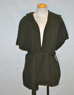 New Michael Kors Dark Army Green Kimono Cardigan Sweater Hood Large $109 50