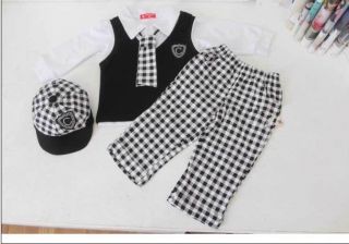 5pc Baby Boys Hat T Shirt Vest Tie Long Pants Sets Clothing Boys Outfits Sets
