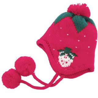 Baby Kids Girl Strawberry Knit Hat Crochet Winter Warm Earmuffs Beanie Ear Cap