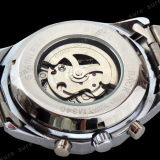 Automatic Stainless Steel Skeleton Mechanical Mens Wristwatch Wrist Watch Black