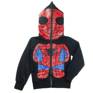 New Boys Kids Spiderman Top Coat Hoodies Full Zipper Mask Jacket Sz 2 7 Years