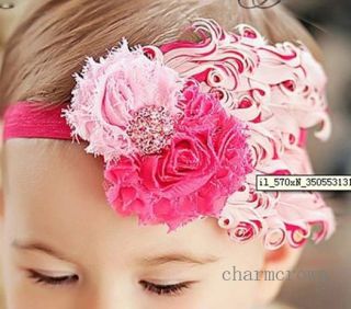 Baby Girl Infant Headband Bow Peacock Feather Flower Headwear Hair Band C0282D