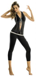 Women Sportswear Athletic Top T Shirt Leggings Capri Workout Yoga Set 3 Piece 12