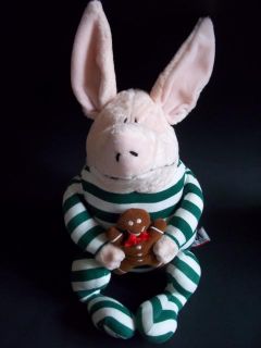 Gund Olivia The Pig 14" Plush in Green White Striped Pajamas w Gingerbread Boy