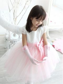Saucy Girl Lace Tutu Bubble Skirt Dance Kid Wedding Party Formal Dress Glove Set