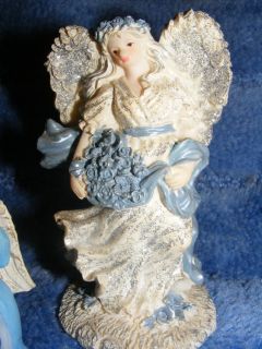 2 Blue Angel Figurines Heavenly Angels Blond with Wings 1 Ornament