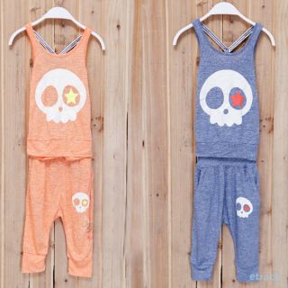 Kids Girls Skull Pattern Backless Tops Pants 2pcs Set Outfits Clothes 2 7 Years
