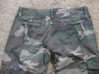 Womens Juniors Army Camouflage Camo Drawstring Cargo Capris Green Pants Large