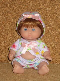 OOAK Berenguer 5" Itty Bitty Baby Girl Tiny Flowers Fabric Clothes Doll Hair Wig