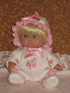 OOAK Berenguer 5" Baby Girl Blonde Hair Blue Eyes PJs Hat Blanket Ducks Ball Set