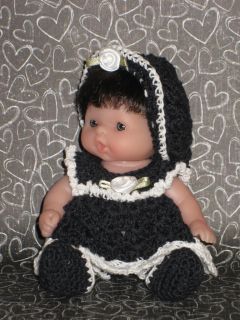 OOAK Berenguer 5" Itty Bitty Baby Girl Monique Doll Wig Crochet Thread Dress Set