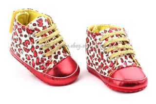Baby Girl Leopard Red Crib Shoes Walking Sneaker Size 1 2 3