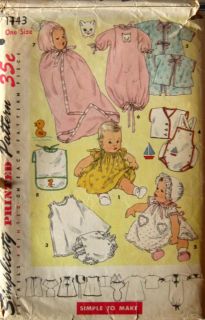 Vintage 50s Baby Outfit Dress Night Shirt Pajamas Sewing Pattern Simplicity 1143
