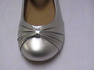 Girls Silver Ballet Flats with Ankle Strap TG Yth Sz 12