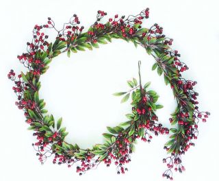 6' Festive Red Berry and Holly Leaves Artificial Christmas Garland Unlit
