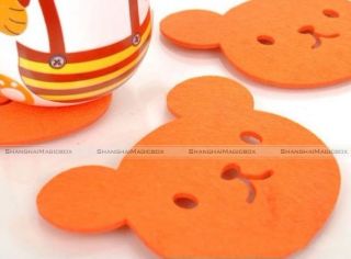 New Fashion Cute Orange Baby Bear Face Shaped Felt Coaster Set of 4 HOME004