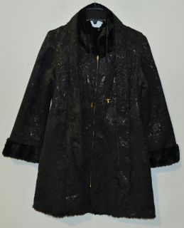 IMAN Women's Mink Faux Fur Luxury Brocade Reversible Coat Rtl $209 95