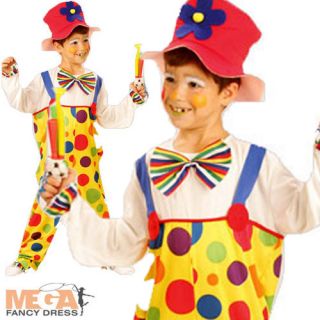 Clown Kids Fancy Dress Circus Boys Girls Childrens Costume Child Hat Ages 4 12
