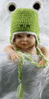 Newborn Baby Boy Girl Green Frog Crochet Knit Hat Cap Photography Photo Prop K36
