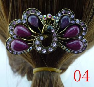 New Gorgeous Bronze Metal Colorful Crystal Peacock Hair Combs Barrette Clip S66
