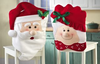 2pc Mr Mrs Santa Claus Kitchen Table Chair Covers Christmas Holiday Home Decor